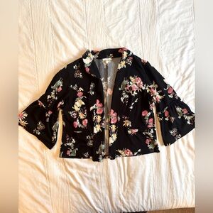 MAURICES Floral Black Jacket W 3/4 bell sleeves.